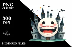 Funny Watercolor Halloween Castle Clipart Product Image 1