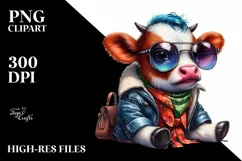 Vibrant Cow with Cool Haircut PNG Product Image 1