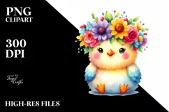Cartoon-Style Chicken with Flower Crown PNG Product Image 3