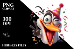 Cartoony Bird with Party Hat PNG Product Image 2