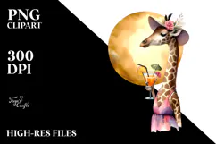 Watercolor Giraffe in Beachwear PNG Product Image 2