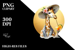 Watercolor Giraffe in Beachwear PNG Product Image 2