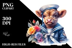 Colorful Baby Highland Cow Sailor PNG Product Image 1