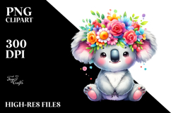 Cute Baby Koala Sitting with Flower Crown PNG Product Image 2