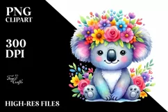 Cute Koala Sitting Flower Crown PNG Product Image 1