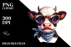 Funny Baby Cow with Sunglasses, PNG Product Image 2