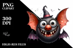 Funny Watercolor Haloween Bat Clipart with Smile Product Image 1