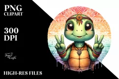 Funny Turtle Victory Sign Portrait | Clipart Product Image 1