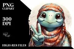 Funny Turtle Victory Sign Portrait | Clipart Product Image 3