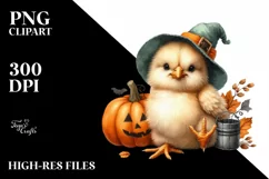 Cute Baby Chicken with Halloween Pumpkin, PNG Product Image 3
