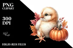 Cute Baby Chicken with Halloween Pumpkin, PNG Product Image 1