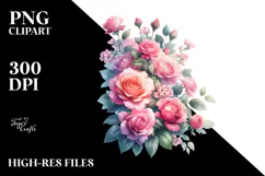 Vibrant Pink Roses Watercolor Clipart Product Image 2