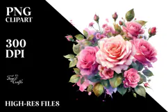 Vibrant Pink Roses Watercolor Clipart Product Image 2