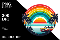 Vintage Tropical Rainbow Sunset, Tshirt PNG Product Image 2