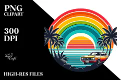 Vintage Tropical Rainbow Sunset, Tshirt PNG Product Image 2