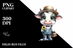 Expressive Baby Cow with Big Eyes | Sublimation | Clipart Product Image 1