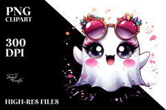 Funny Chibi-Style Cute Ghost with Glam Accessories PNG Product Image 2