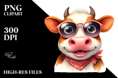 Funny Cow with Sunglasses, Colorful PNG Product Image 2
