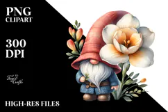 Cute GNOME with Freesia PNG Product Image 2