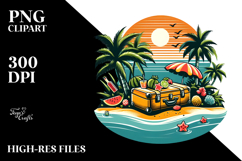 Retro Tropical Island Suitcase PNG Product Image 2