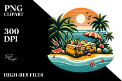 Retro Tropical Island Suitcase PNG Product Image 2