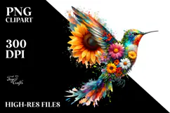 Vibrant Hummingbird with Flower Body PNG Product Image 2