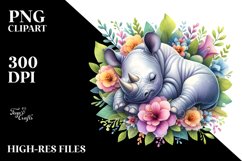 Colorful Sleeping Baby Rhino Watercolor Product Image 3