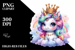 colorful Unicorn with Crown PNG Product Image 1