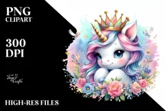 colorful Unicorn with Crown PNG Product Image 1