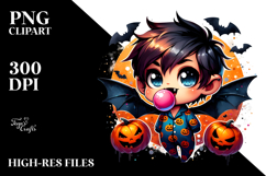 pFunny Chibi-Style Bat Boy in Pajamas PNG Product Image 2