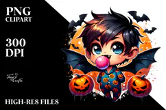 pFunny Chibi-Style Bat Boy in Pajamas PNG Product Image 2