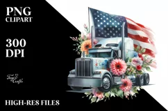 Flower Patriotic Semi Truck Clipart Product Image 1