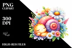 Colorful Baby Snail Sleeping Flower Clipart Product Image 1