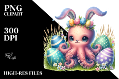 Adorned Baby Octopus in Grass with Easter Eggs PNG Product Image 2