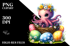 Adorned Baby Octopus in Grass with Easter Eggs PNG Product Image 2