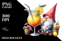 Whimsical Watercolor Painting with Gnome Drinking a Cocktail Product Image 2