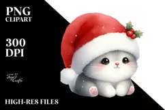Cute Cat with Santa Hat, Summer PNG Product Image 1