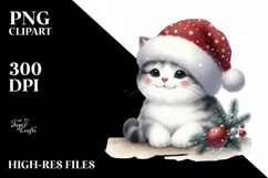 Cute Cat with Santa Hat, Summer PNG Product Image 3