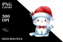 Cute Cat with Santa Hat, Summer PNG Product Image 3
