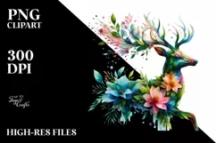 Abstract Deer with Plant Leaves and 3D Flowers, PNG Product Image 3