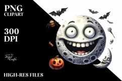 Funny Watercolor Haloween Moon Clipart with Smile Product Image 3