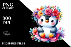 Colorful Cartoon-Style Penguin on Flower Product Image 1