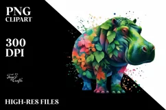 Abstract Hippo with Plant Leaves, PNG Product Image 3