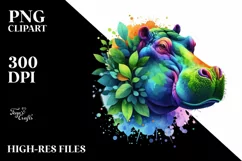 Abstract Hippo with Plant Leaves, PNG Product Image 3