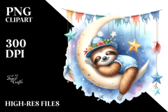 Whimsical Cute Baby Sloth Sleeping on Moon Clipart Product Image 2