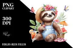 Cute Baby Sloth Wearing Beachwear PNG Product Image 2