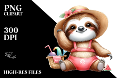 Digital Watercolor Cute Sloth Beachwear PNG Product Image 2