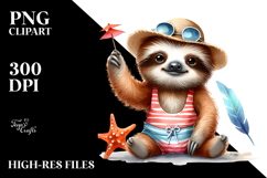 Cute Baby Sloth Wearing Beachwear PNG Product Image 2
