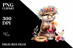 Young Otter Flower Wreath Cocktail Adorable | Clipart Product Image 3