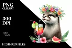 Young Otter Flower Wreath Cocktail Adorable | Clipart Product Image 1